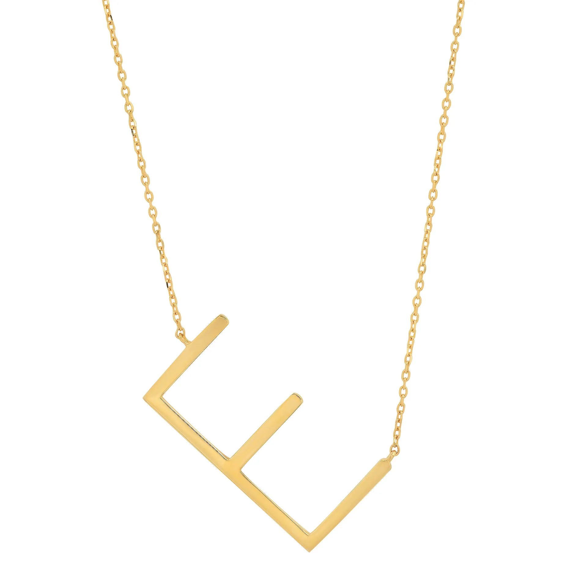 10k Solid Yellow Gold Large Sideways Block Letter Initial with Extendable Cable Chain, 16 to 18 inches