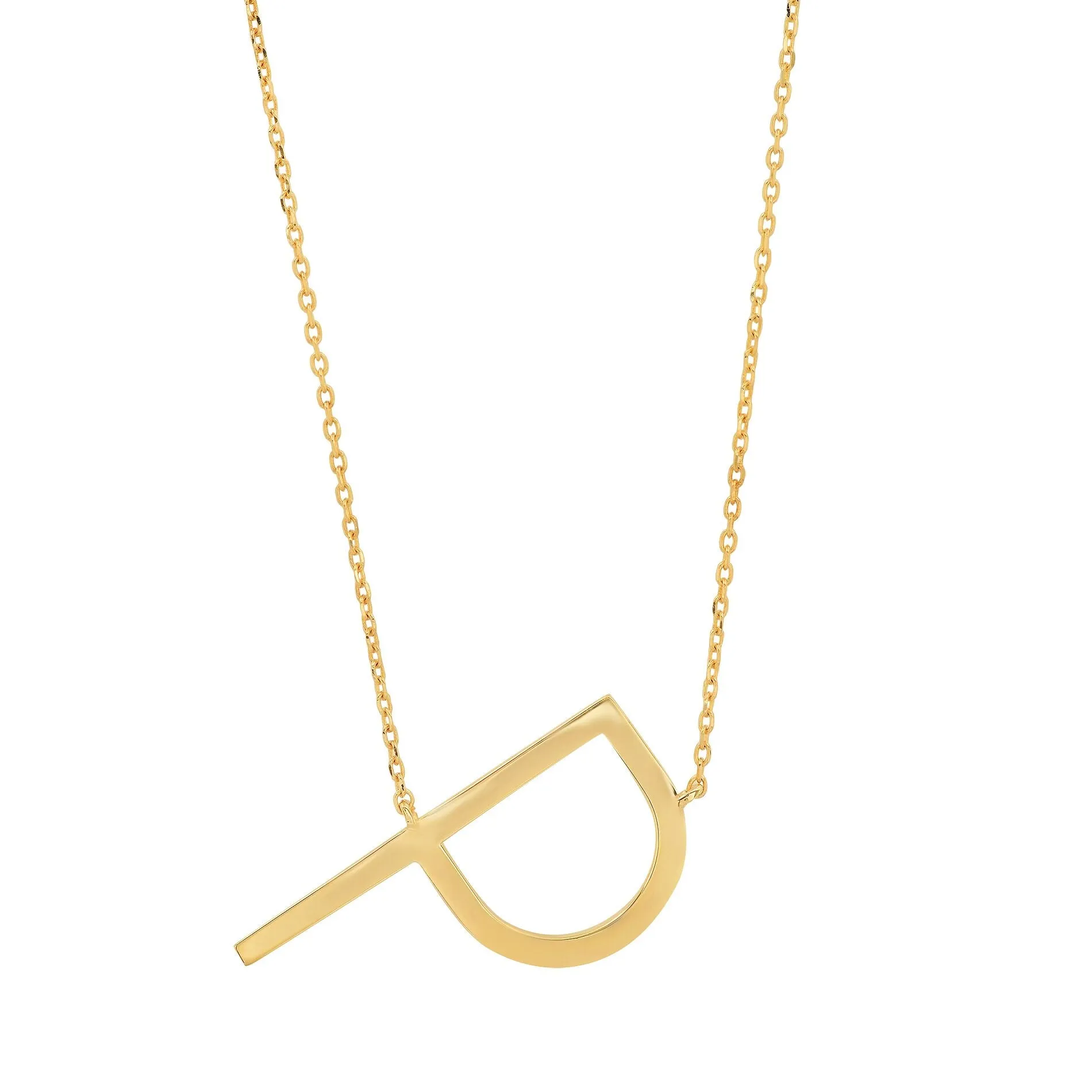 10k Solid Yellow Gold Large Sideways Block Letter Initial with Extendable Cable Chain, 16 to 18 inches