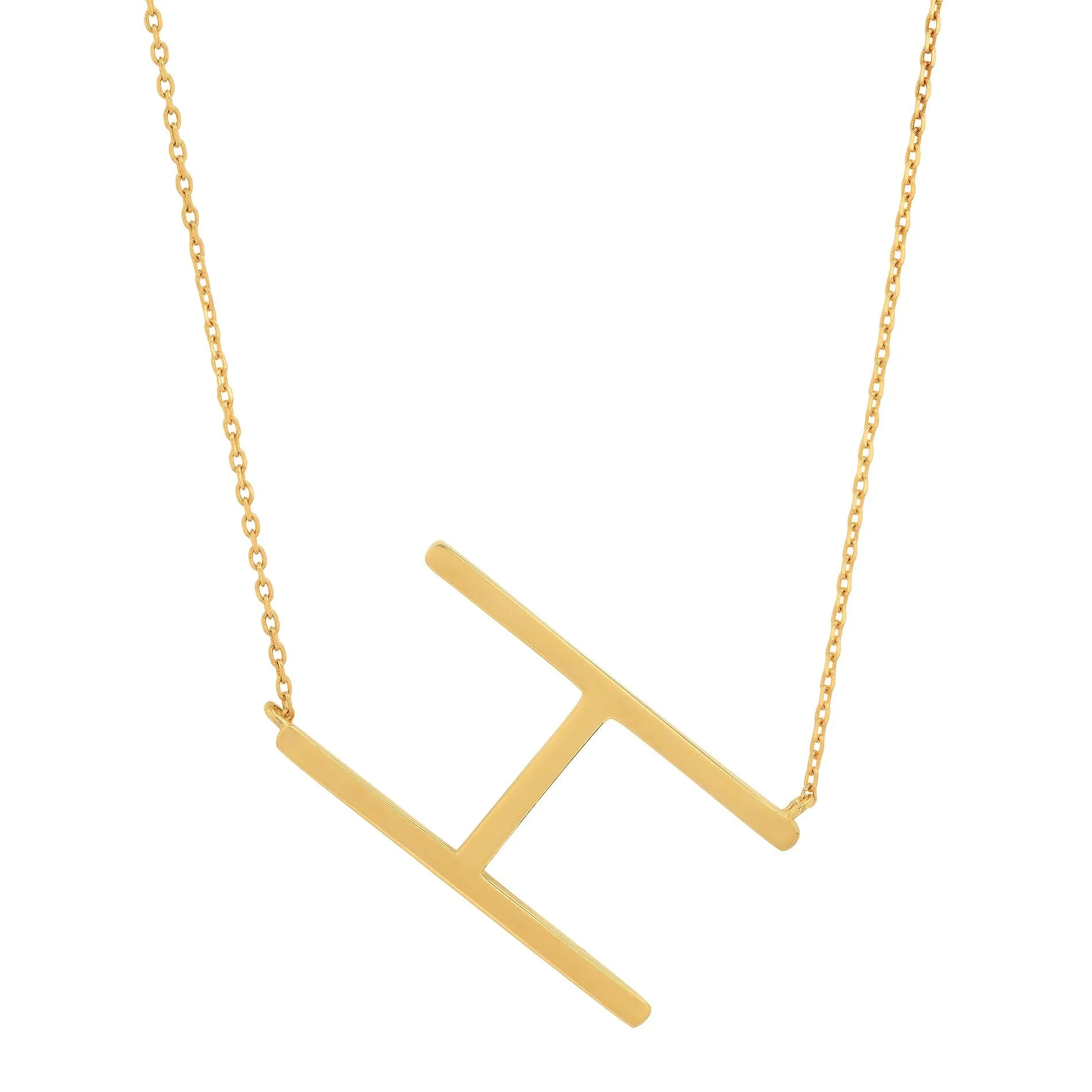 10k Solid Yellow Gold Large Sideways Block Letter Initial with Extendable Cable Chain, 16 to 18 inches