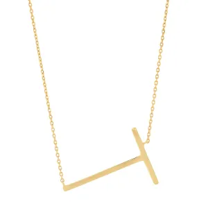 10k Solid Yellow Gold Large Sideways Block Letter Initial with Extendable Cable Chain, 16 to 18 inches