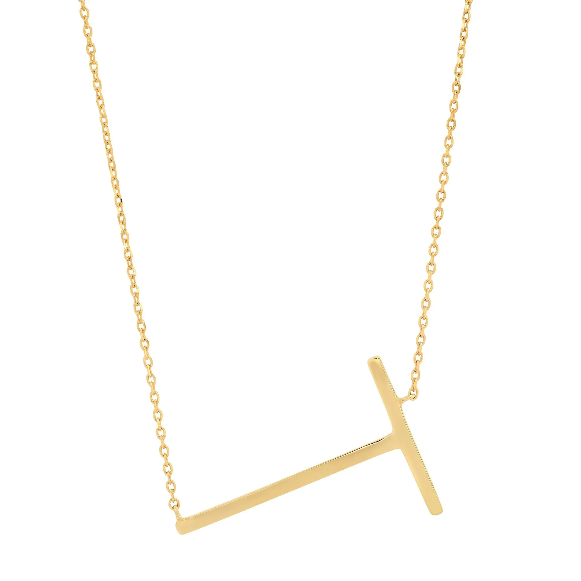 10k Solid Yellow Gold Large Sideways Block Letter Initial with Extendable Cable Chain, 16 to 18 inches