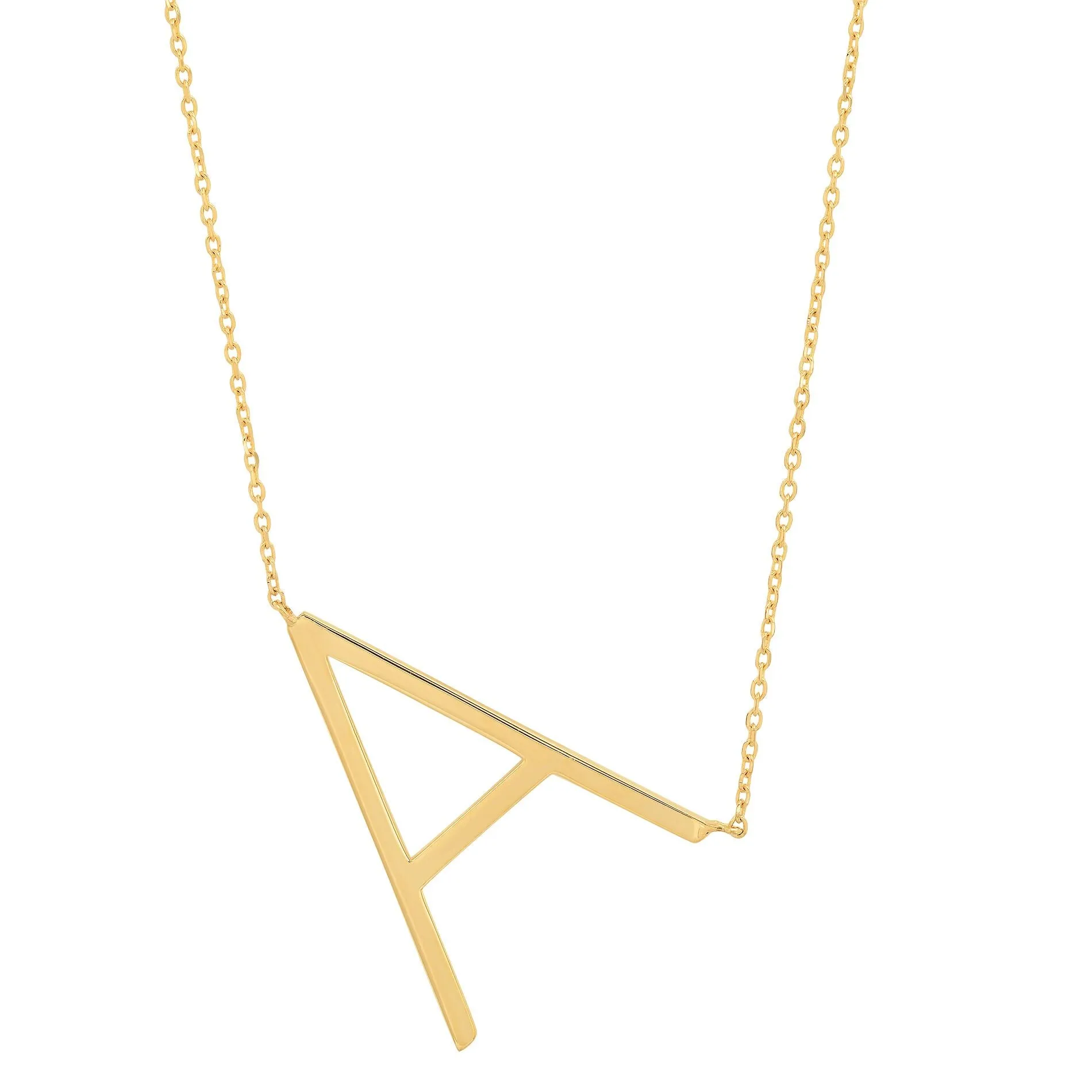 10k Solid Yellow Gold Large Sideways Block Letter Initial with Extendable Cable Chain, 16 to 18 inches