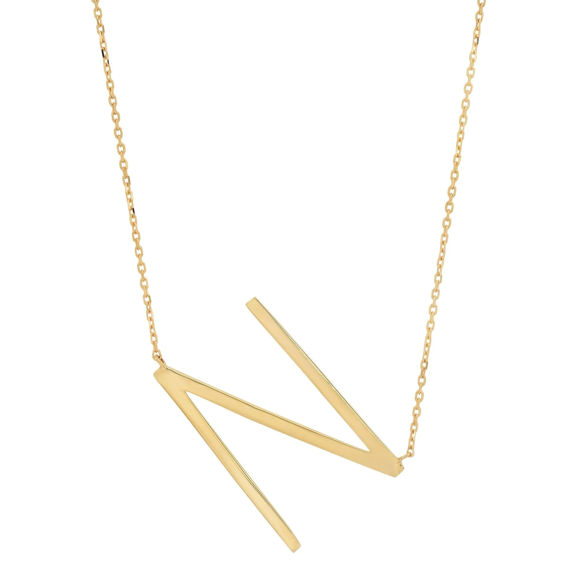 10k Solid Yellow Gold Large Sideways Block Letter Initial with Extendable Cable Chain, 16 to 18 inches