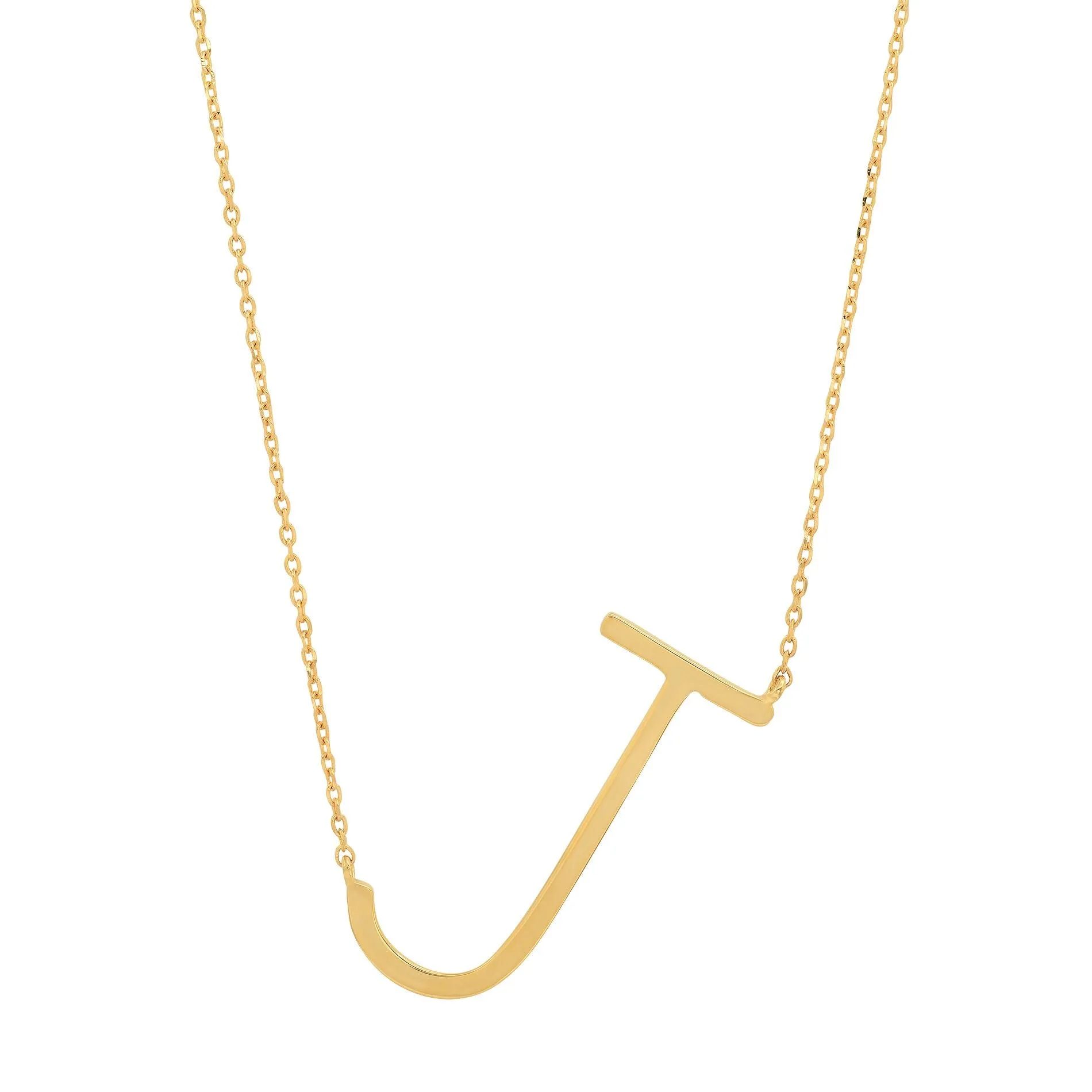 10k Solid Yellow Gold Large Sideways Block Letter Initial with Extendable Cable Chain, 16 to 18 inches