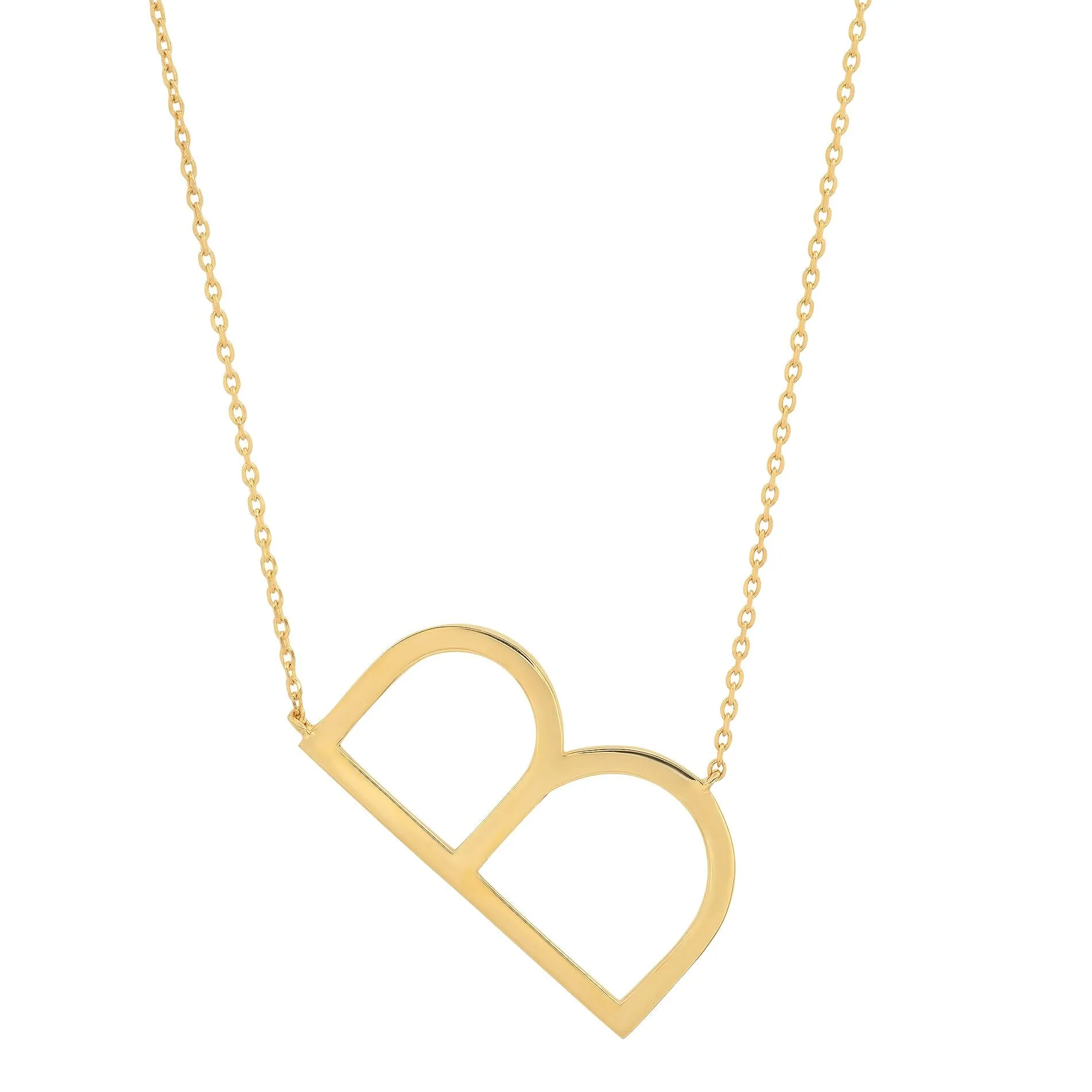 10k Solid Yellow Gold Large Sideways Block Letter Initial with Extendable Cable Chain, 16 to 18 inches