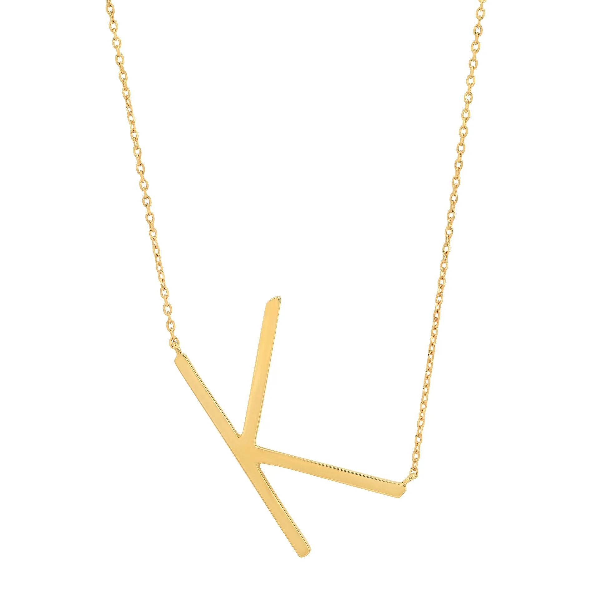 10k Solid Yellow Gold Large Sideways Block Letter Initial with Extendable Cable Chain, 16 to 18 inches