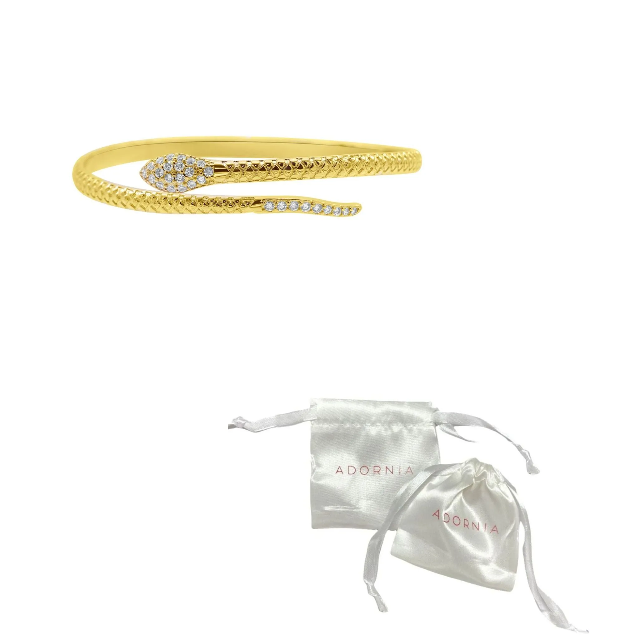 14K Gold Plated Adjustable Crystal Snake Cuff