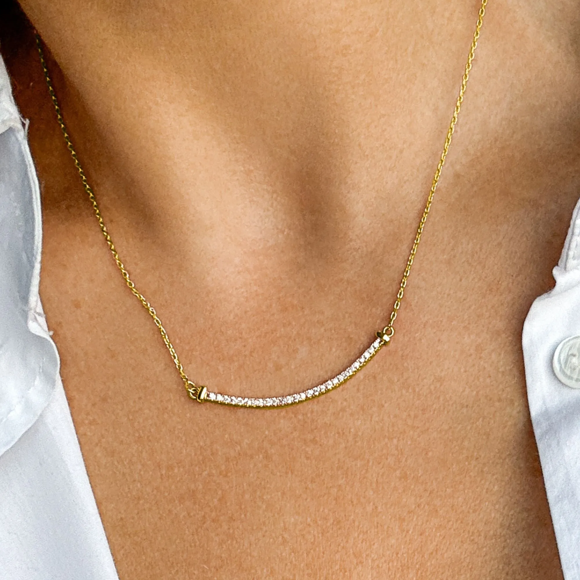 14k Gold Plated Curved Bar Necklace