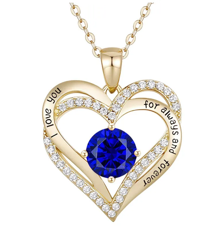 14K Gold Plated Heart ''I Love You'' Pendant with Colored Cubic Zirconia