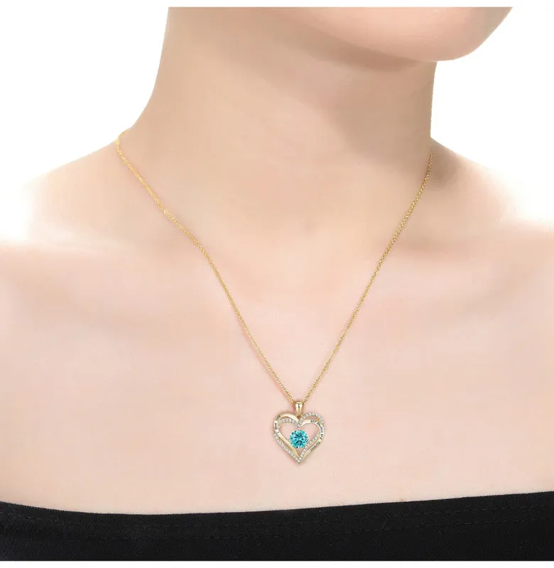 14K Gold Plated Heart ''I Love You'' Pendant with Colored Cubic Zirconia