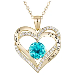 14K Gold Plated Heart ''I Love You'' Pendant with Colored Cubic Zirconia