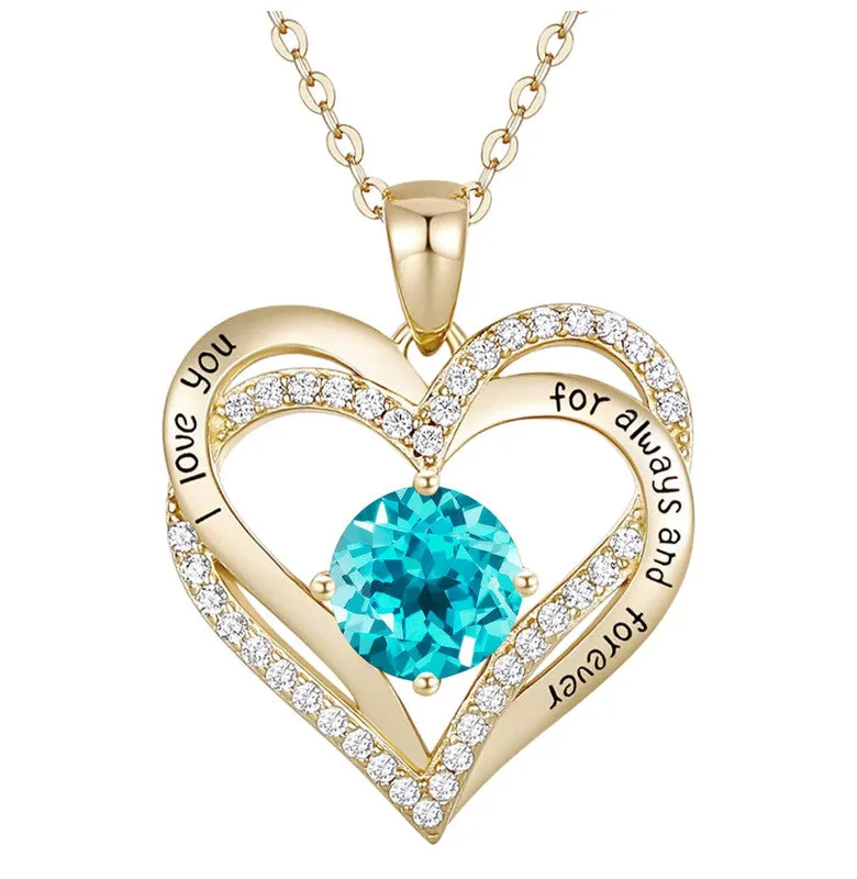 14K Gold Plated Heart ''I Love You'' Pendant with Colored Cubic Zirconia