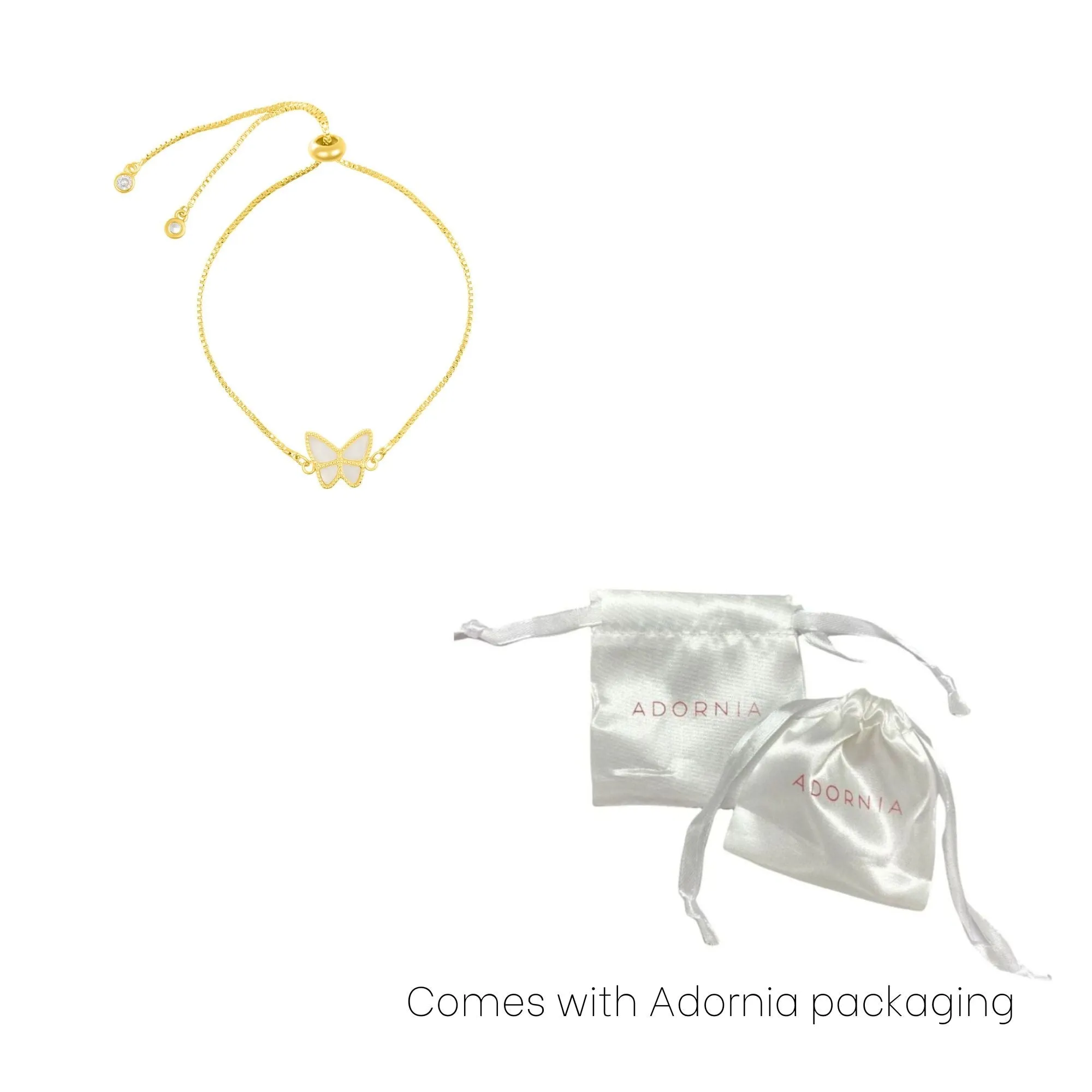 14k Gold Plated White Butterfly Bolo Bracelet