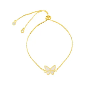 14k Gold Plated White Butterfly Bolo Bracelet