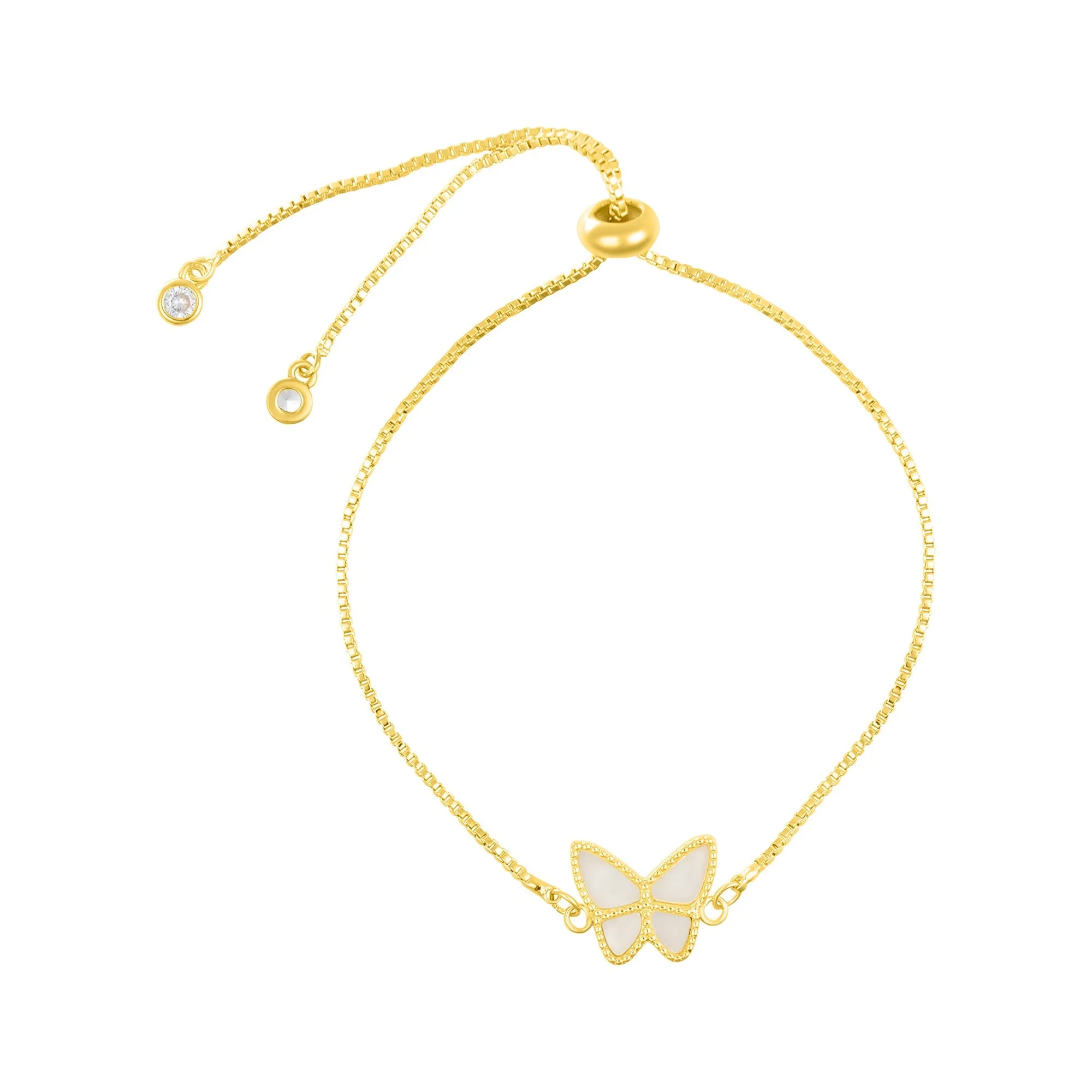 14k Gold Plated White Butterfly Bolo Bracelet