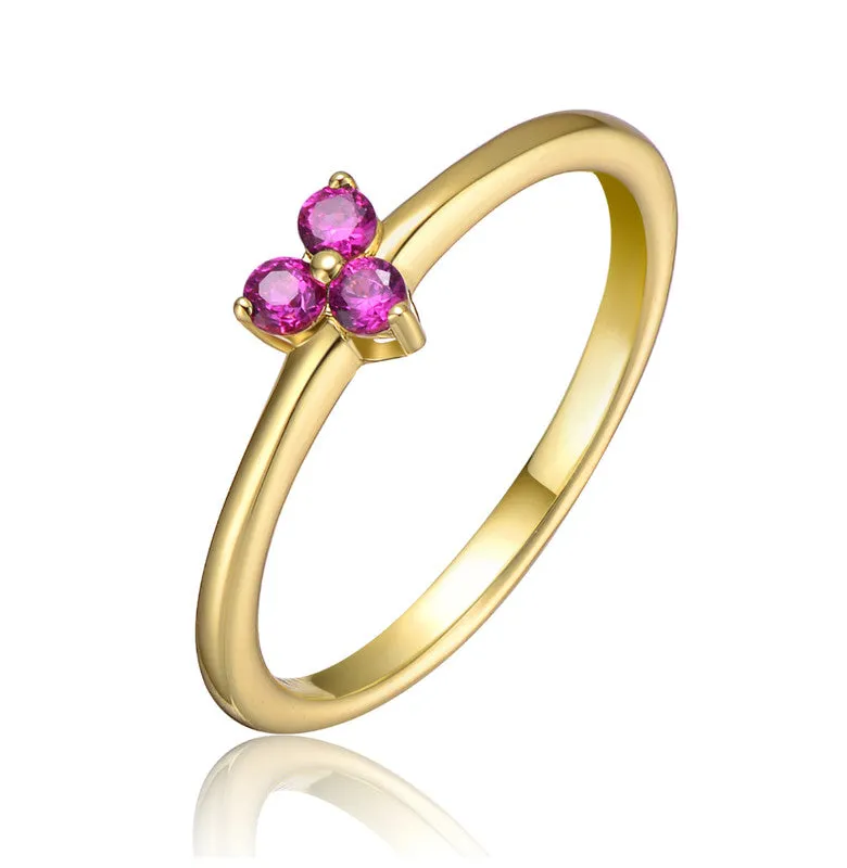 14K Gold Plated with Triple Cubic Zirconia Solitaire Ring for Kids & Teens