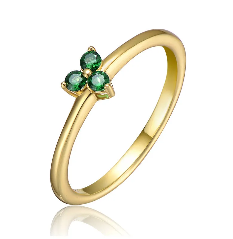 14K Gold Plated with Triple Cubic Zirconia Solitaire Ring for Kids & Teens