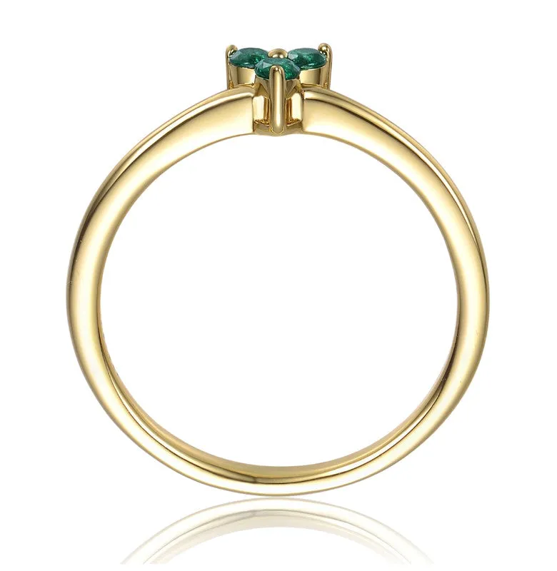 14K Gold Plated with Triple Cubic Zirconia Solitaire Ring for Kids & Teens