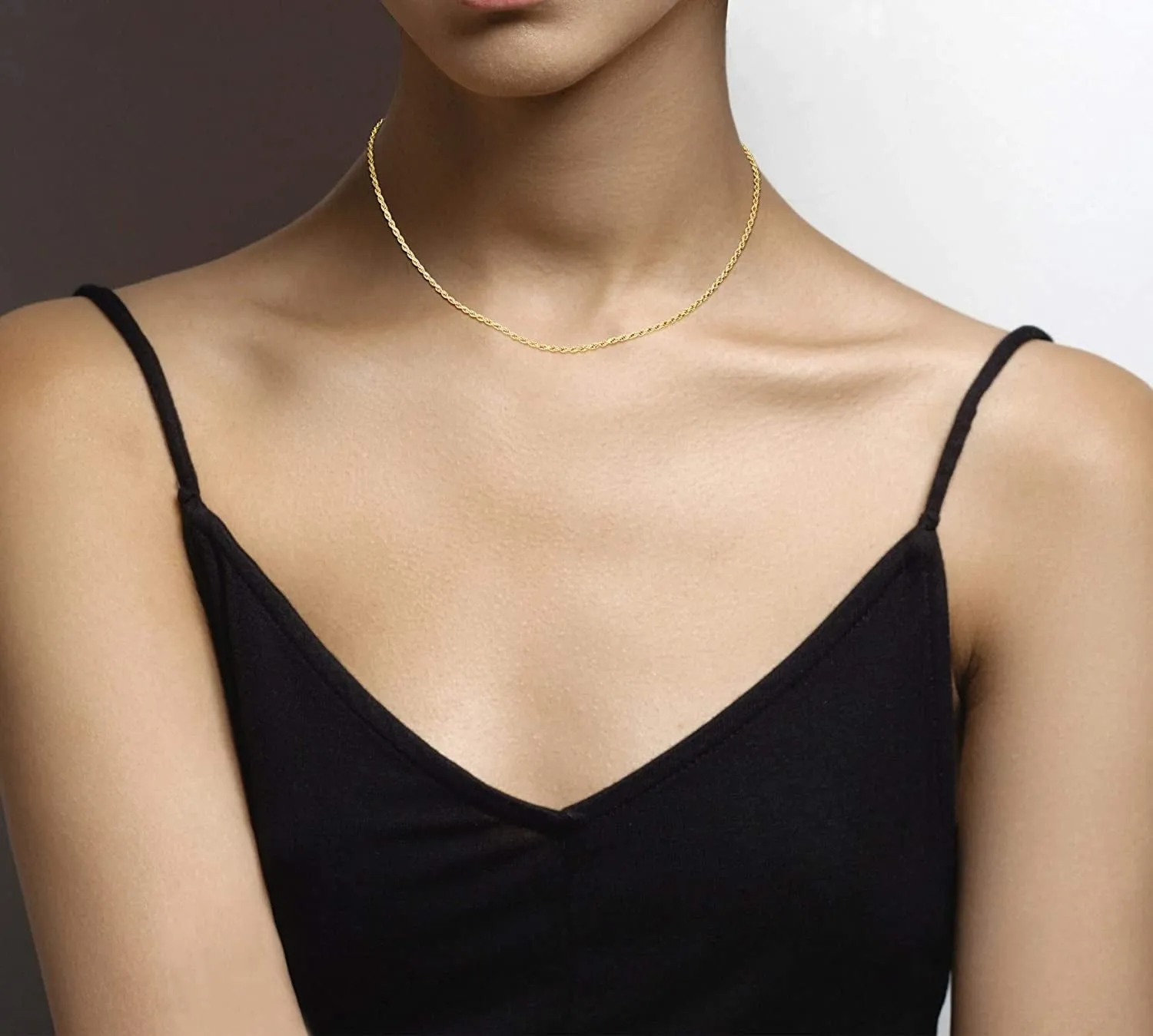 14k Gold Yellow Thin Hollow Rope Chain 16"-24"