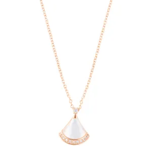 14k Rose Gold Plated Mother of Pearl CZ Leaf Pendant Necklace