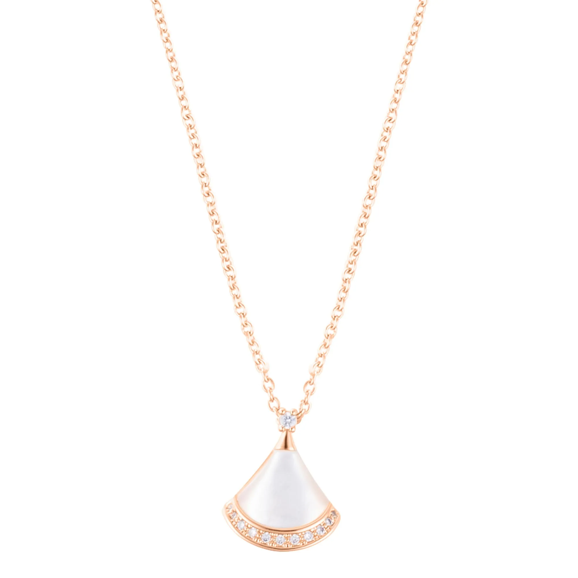 14k Rose Gold Plated Mother of Pearl CZ Leaf Pendant Necklace
