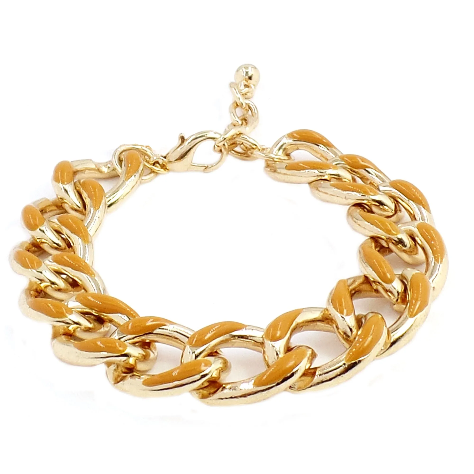 14K YELLOW GOLD OVER BRASS ENAMEL LINK  BRACELET