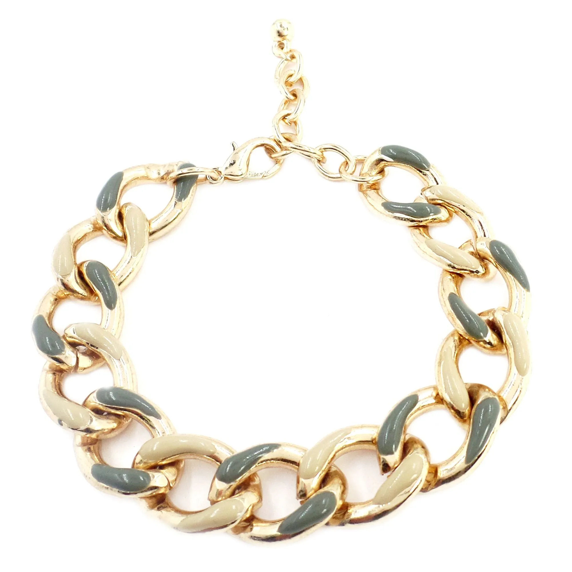 14K YELLOW GOLD OVER BRASS ENAMEL LINK  BRACELET
