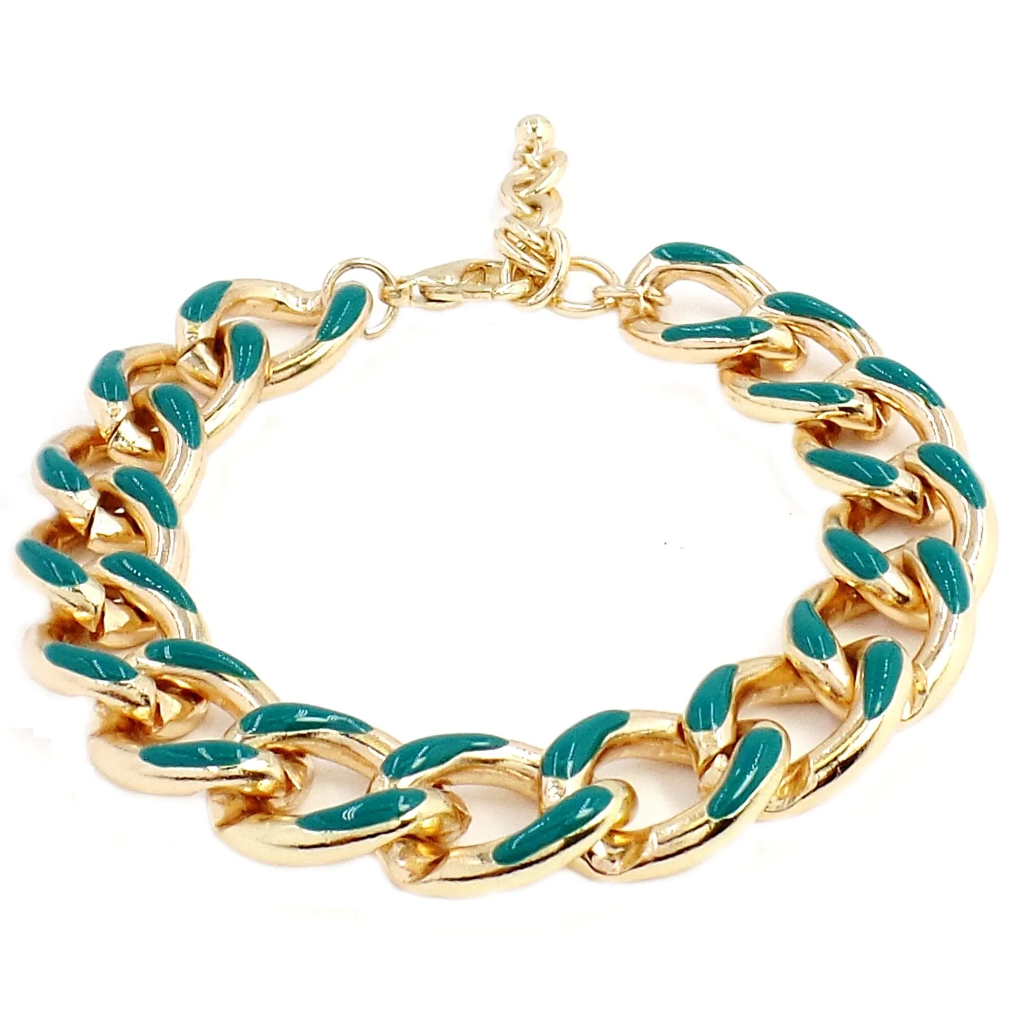 14K YELLOW GOLD OVER BRASS ENAMEL LINK  BRACELET
