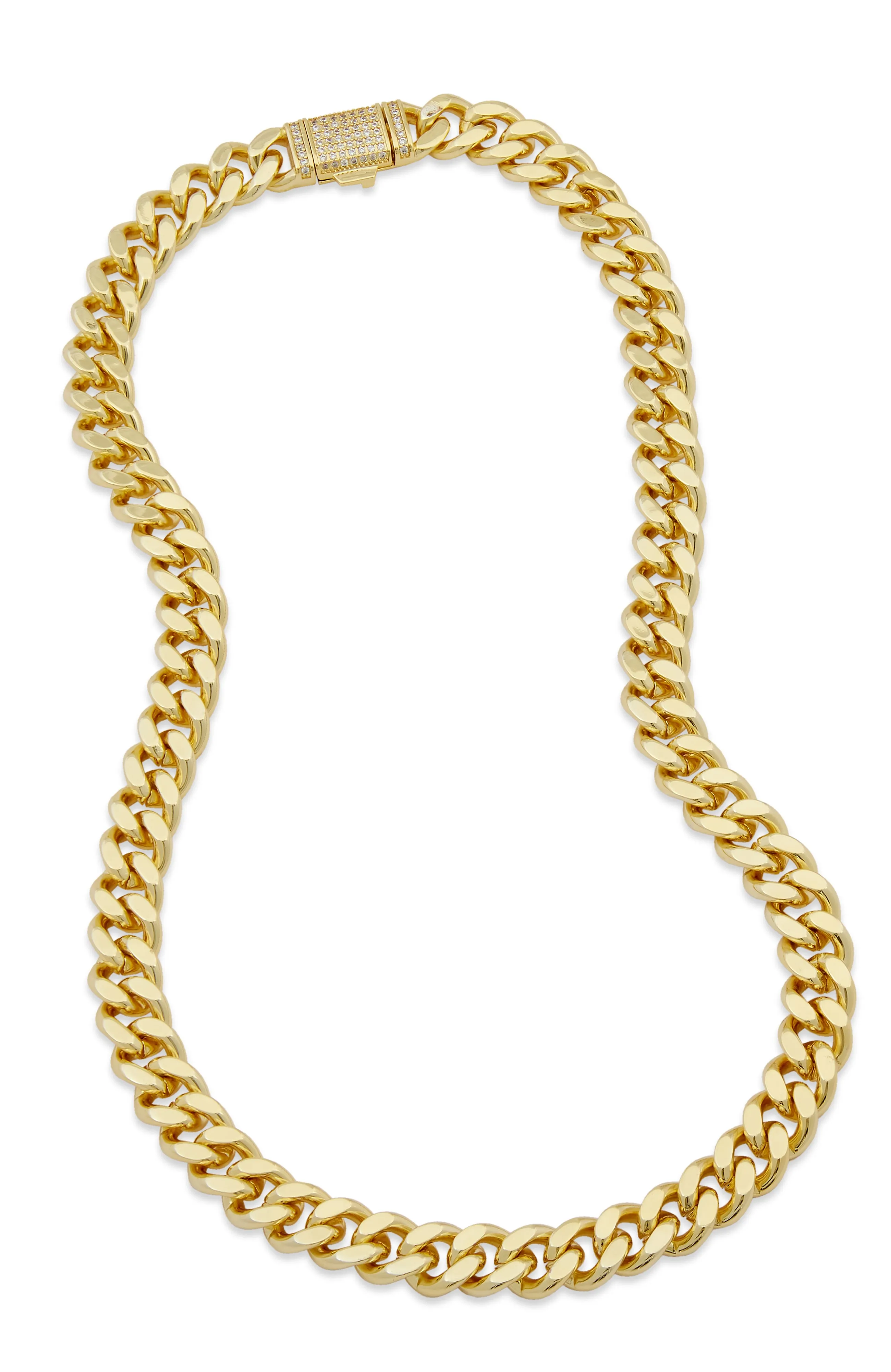18K GOLD PLATED CUBAN LINK NECKLACE  WITH A CZ CLASP ACCENT