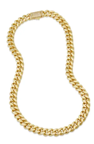 18K GOLD PLATED CUBAN LINK NECKLACE  WITH A CZ CLASP ACCENT