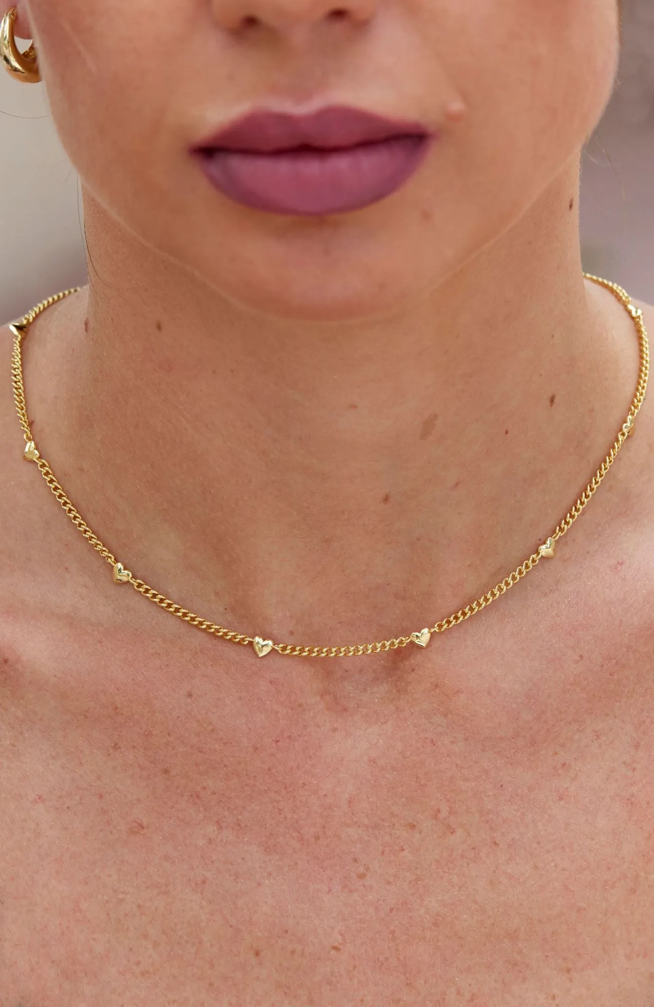 18K GOLD PLATED HEART STATION NECKLACE