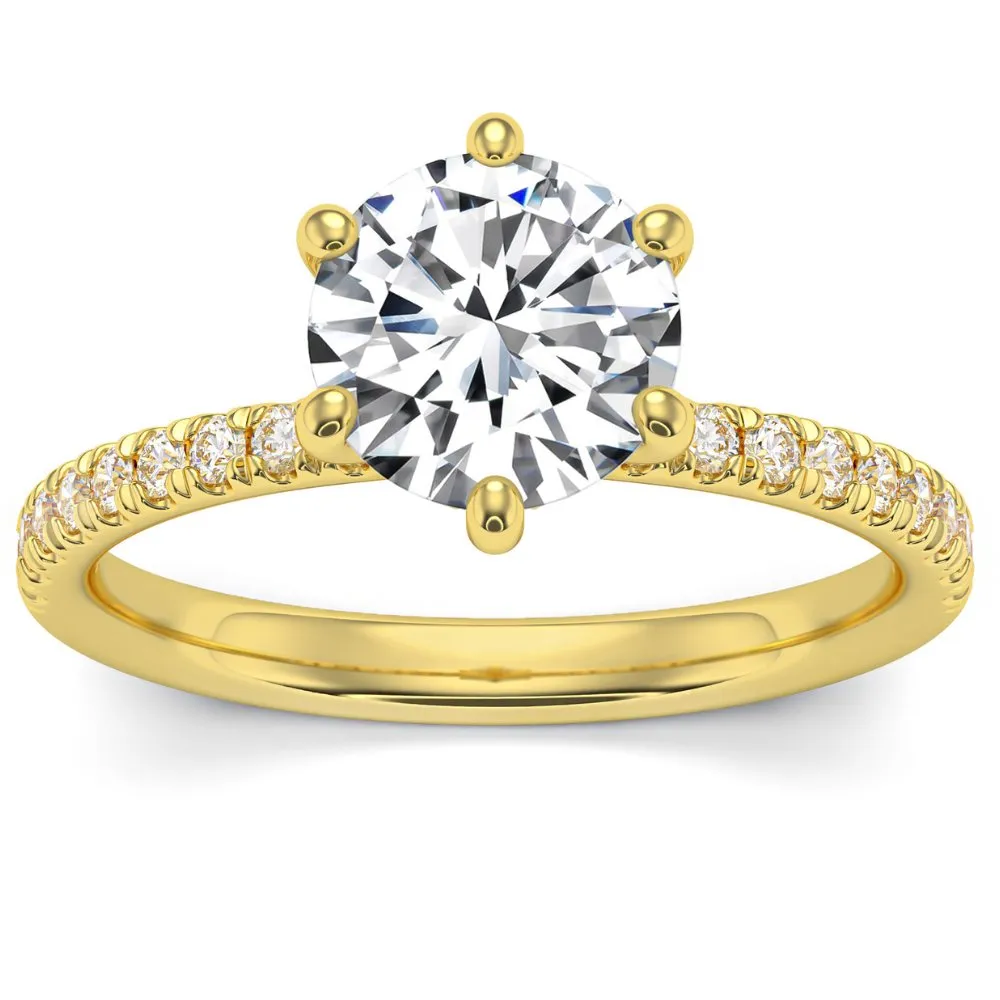 2Ct Round Cut Moissanite & Diamond Ring in 14k Gold With Side Halo