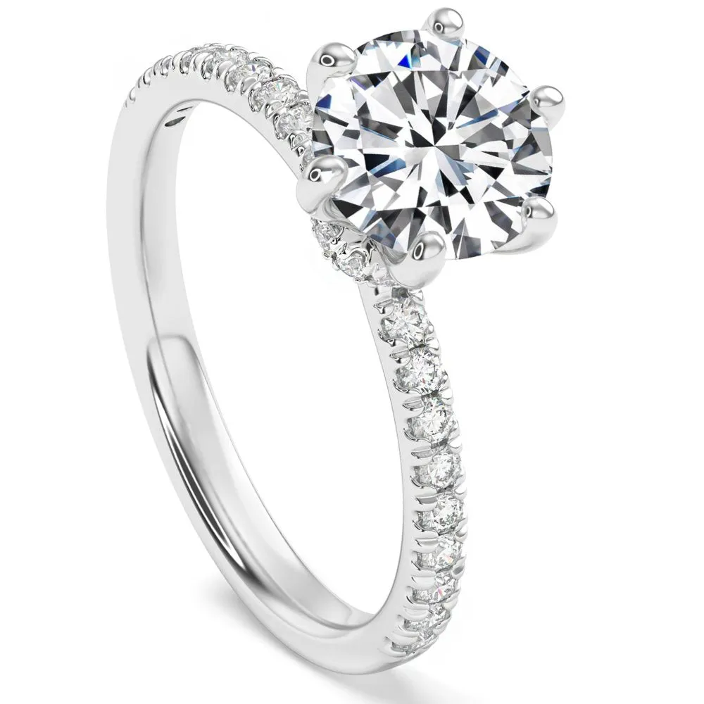 2Ct Round Cut Moissanite & Diamond Ring in 14k Gold With Side Halo