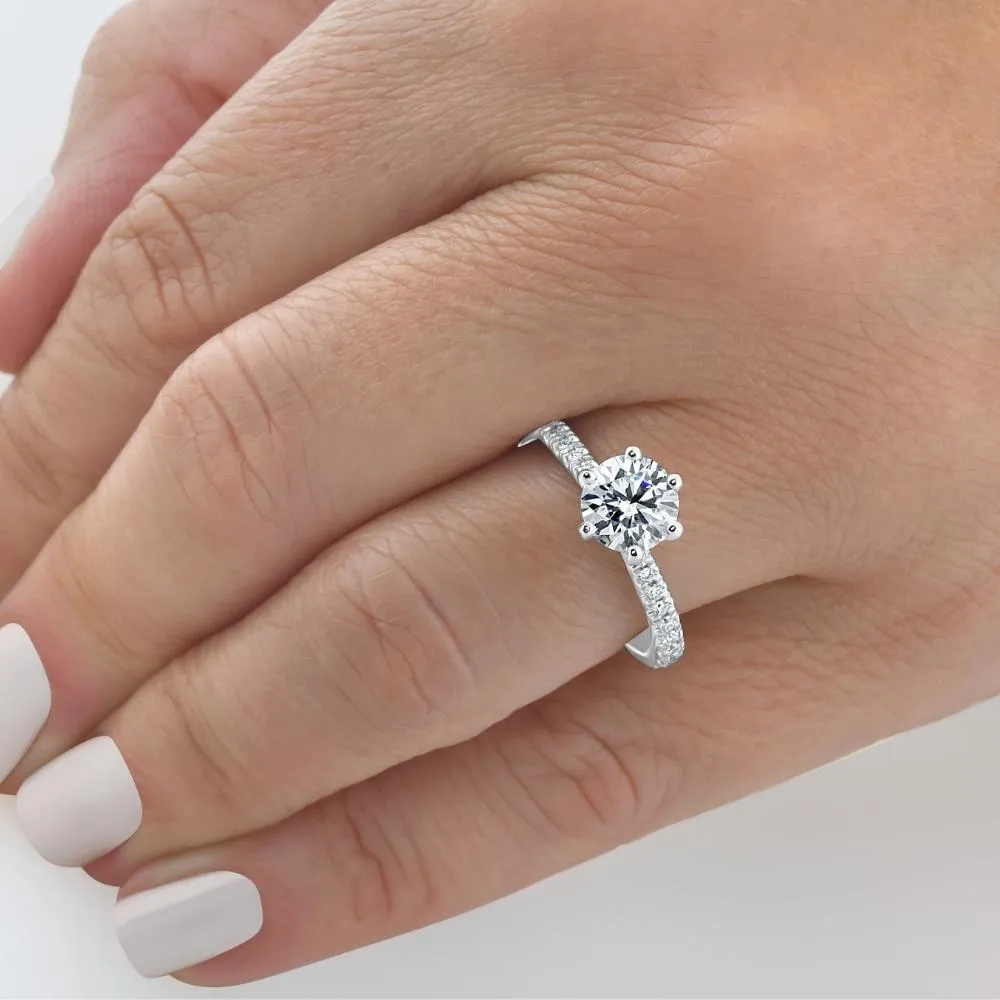 2Ct Round Cut Moissanite & Diamond Ring in 14k Gold With Side Halo