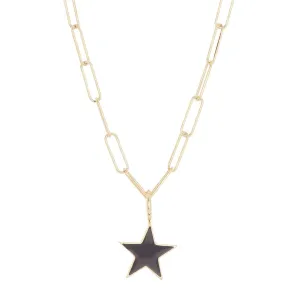 Adornia Black Enamel Star Pendant Necklace gold