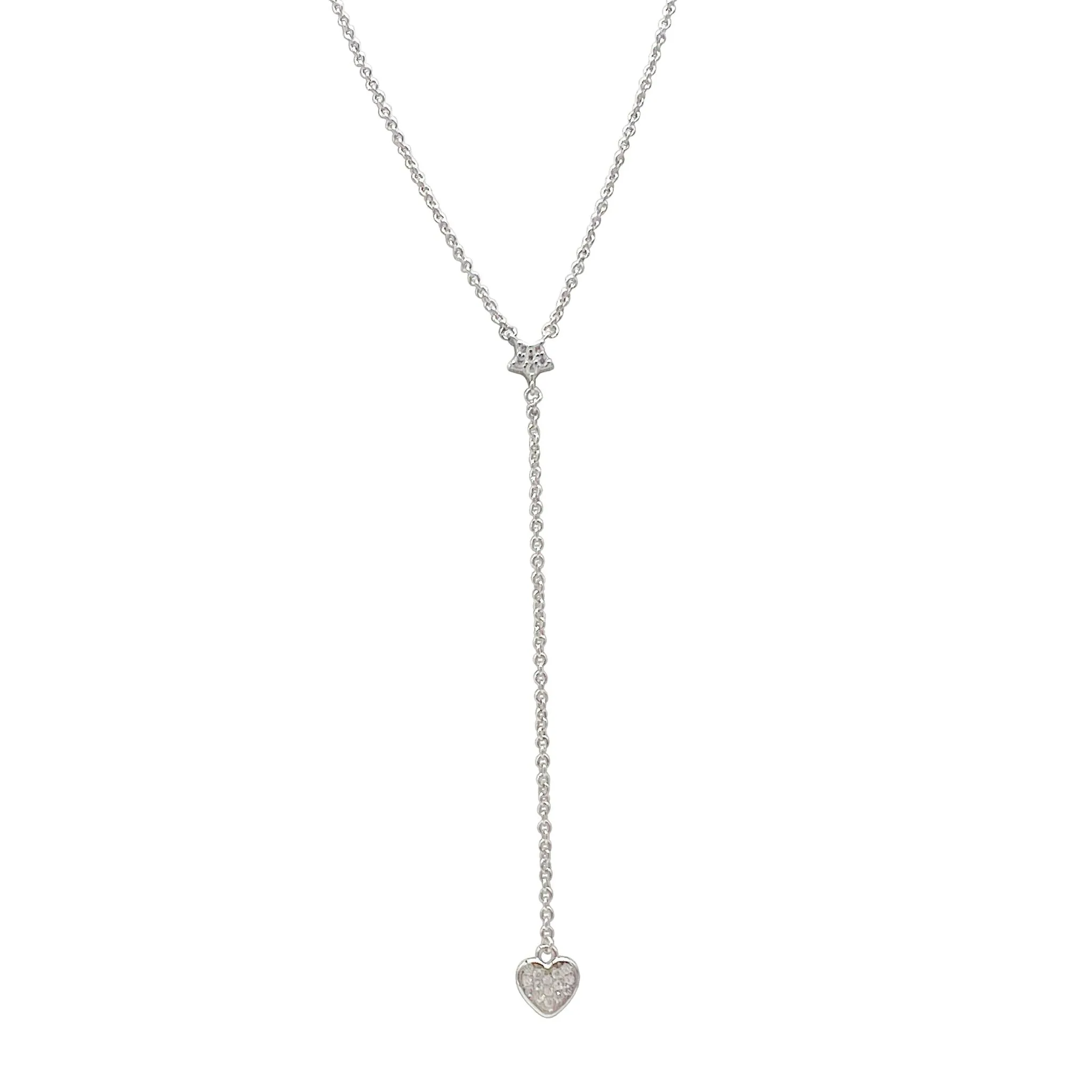 Adornia Crystal Heart and Star Drop Necklace silver