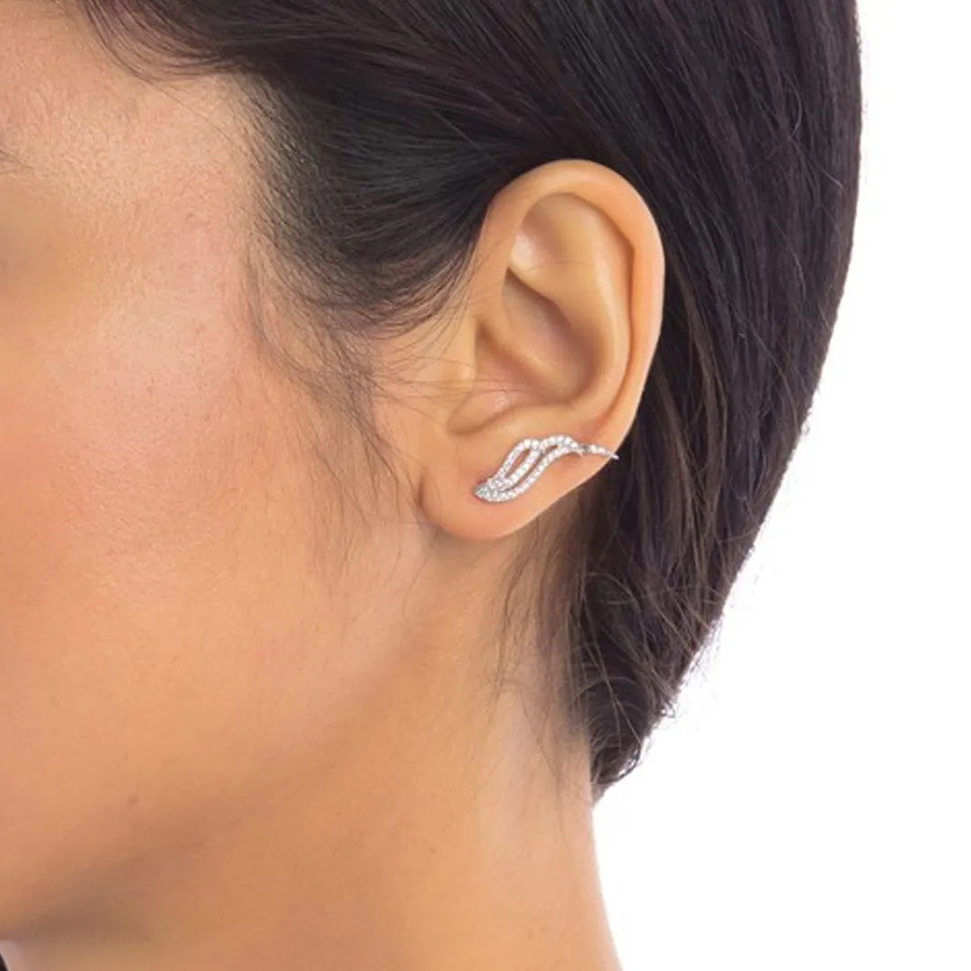 Adornia  Crystal Wing Climber Earrings silver