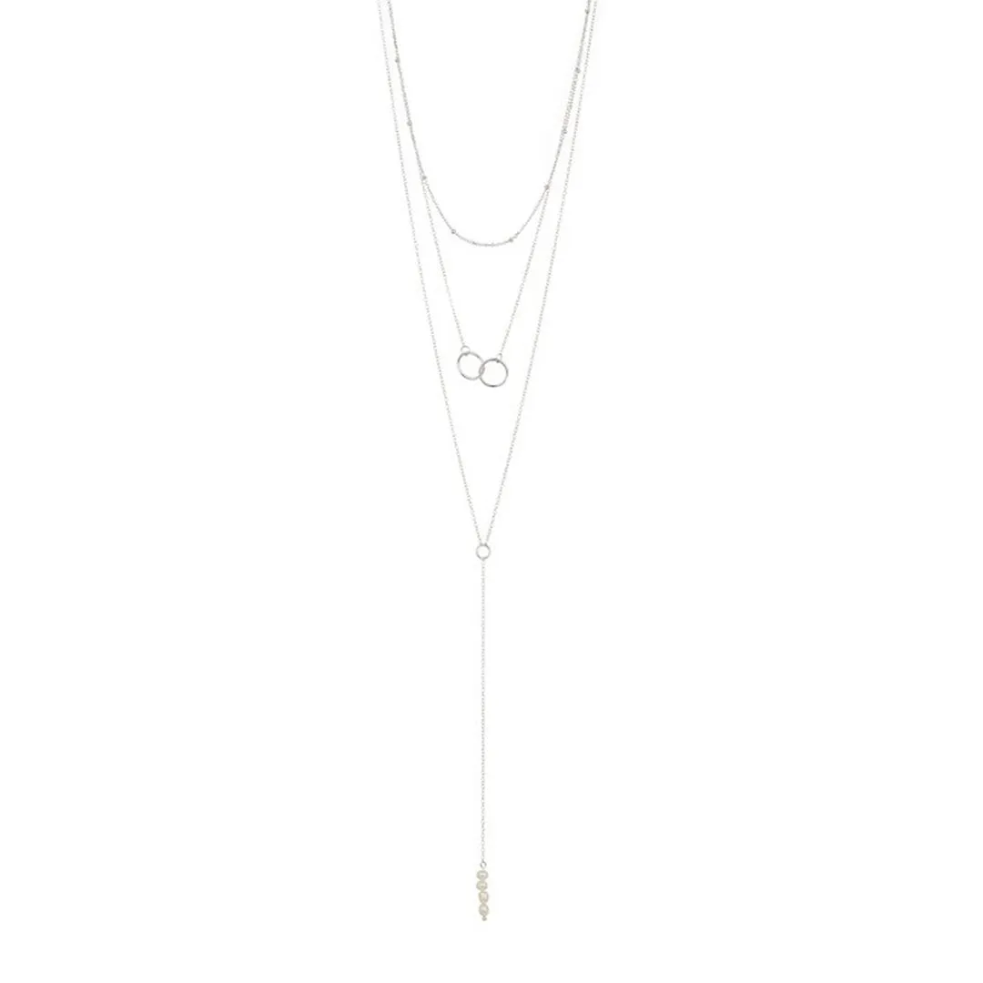 Adornia Layered Freshwater Pearl Necklace silver