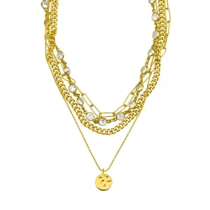 Adornia Messy Layered Necklace with Pebbled Charm gold