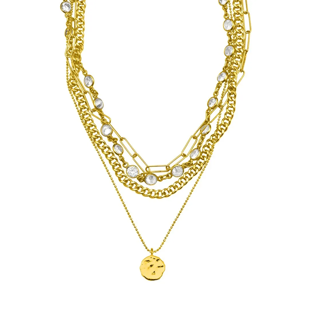Adornia Messy Layered Necklace with Pebbled Charm gold