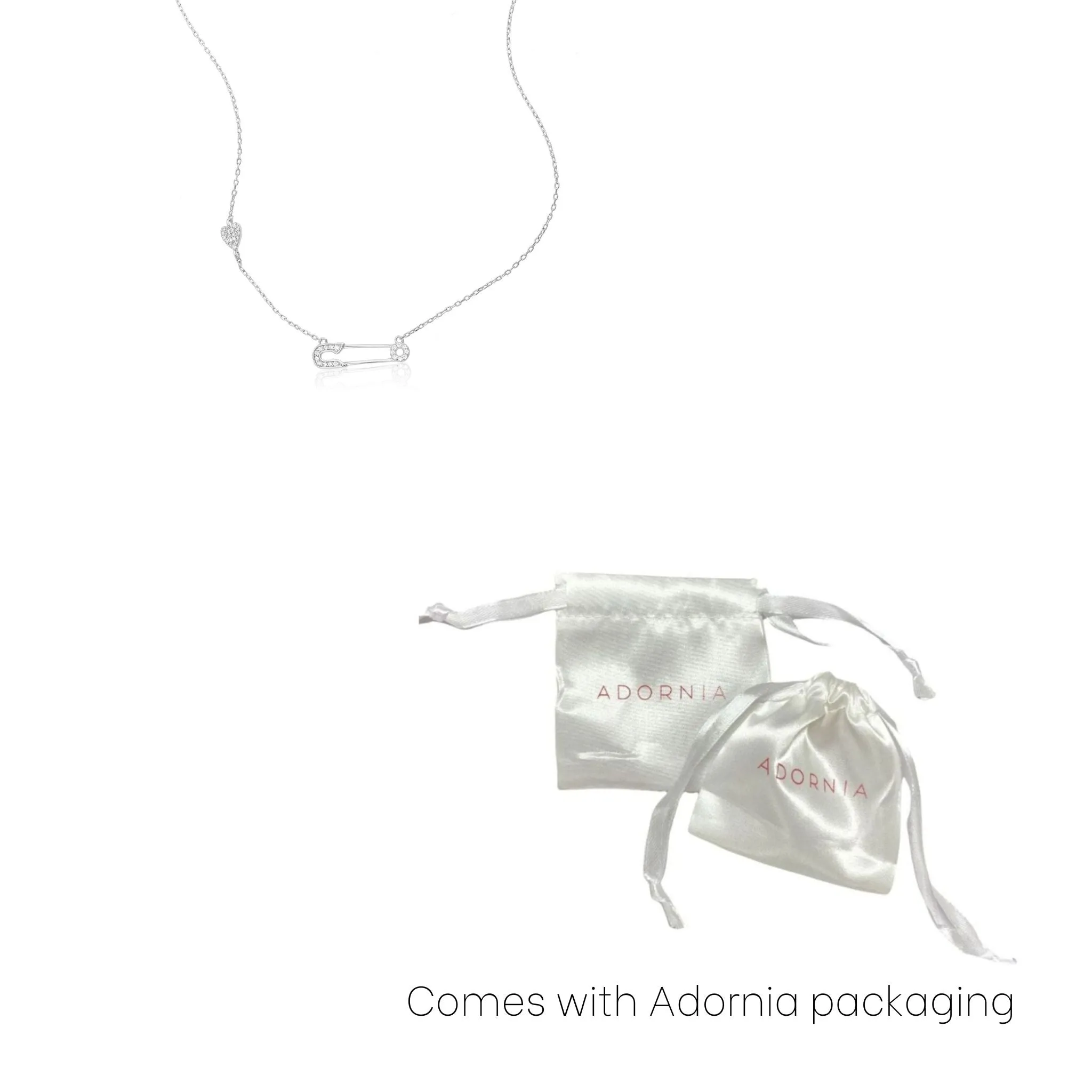 Adornia  Safety Pin Heart Necklace silver