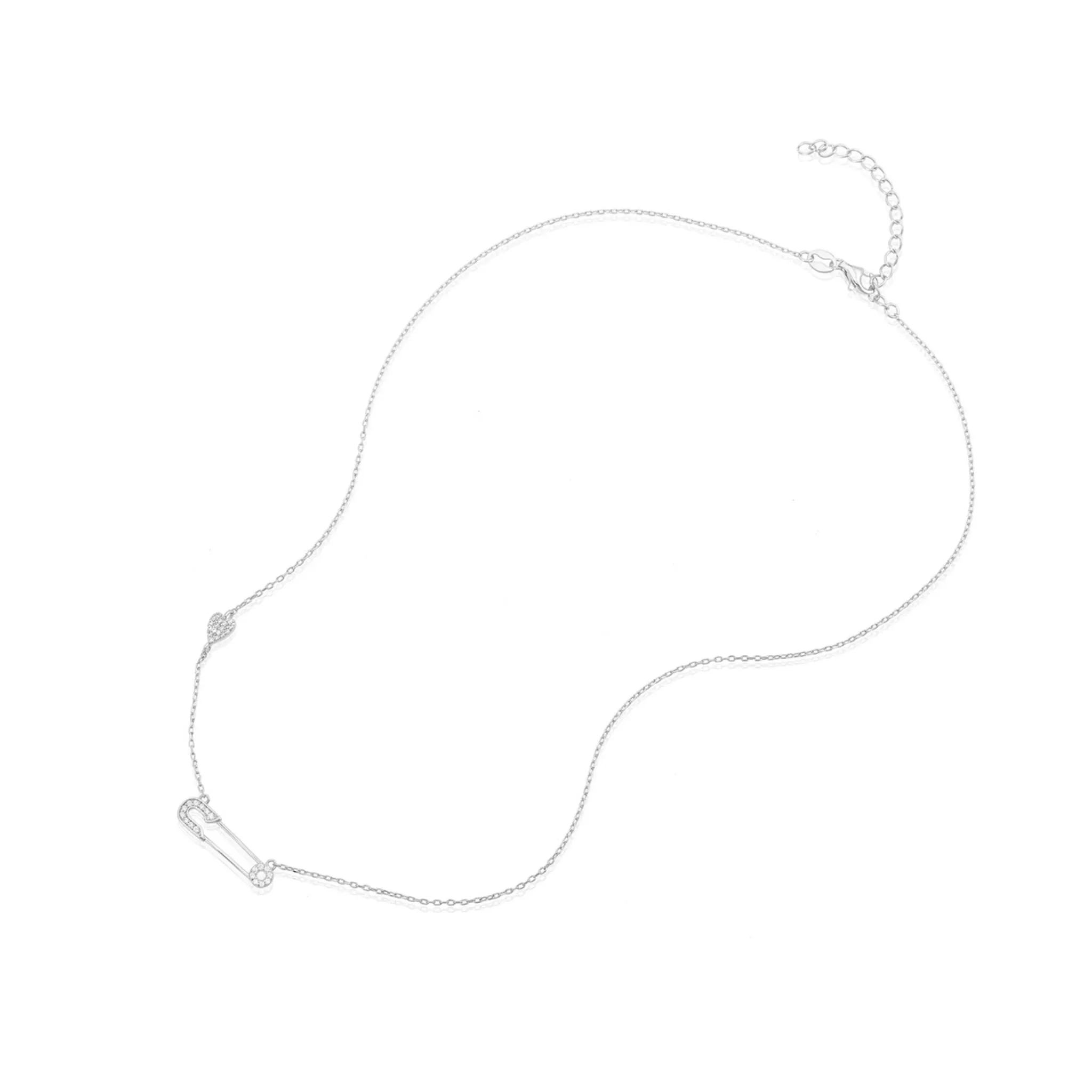 Adornia  Safety Pin Heart Necklace silver