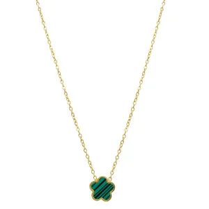 Adornia Water Resistant Green Mother of Pearl Clover Necklace gold