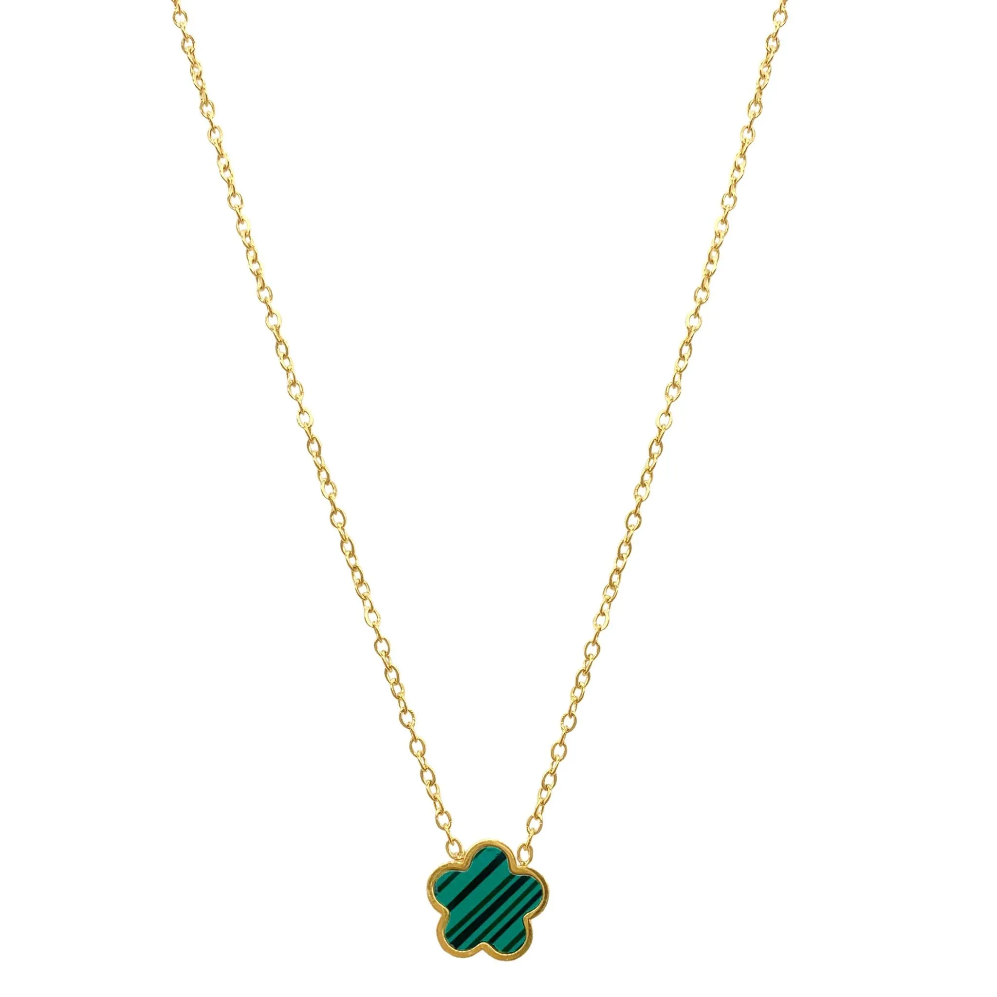 Adornia Water Resistant Green Mother of Pearl Clover Necklace gold