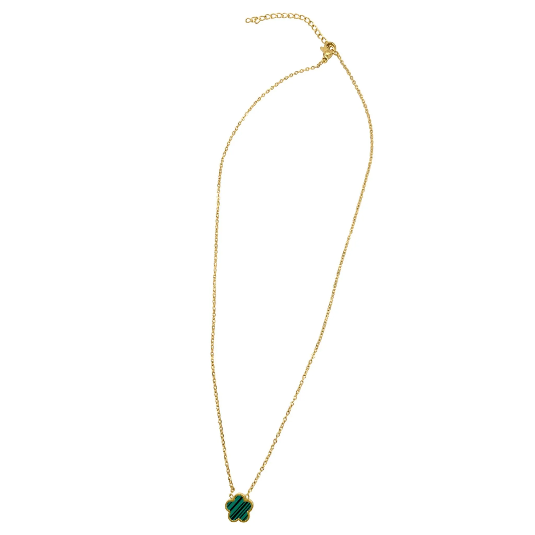 Adornia Water Resistant Green Mother of Pearl Clover Necklace gold