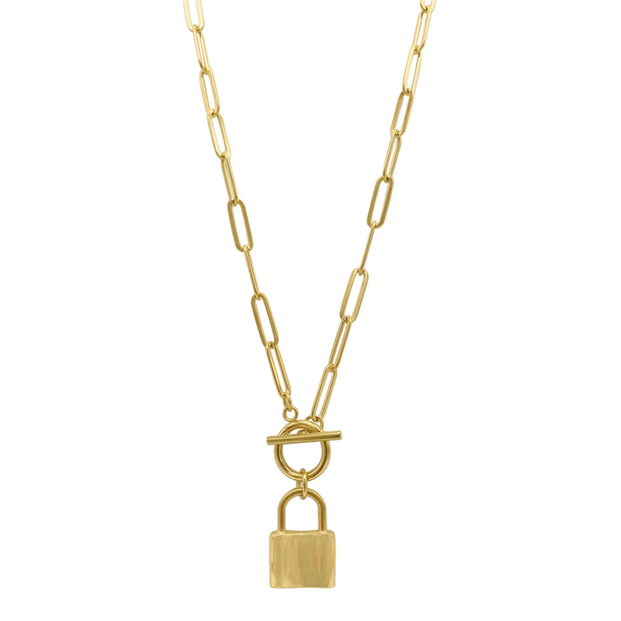 Adornia Water Resistant Lock Paper Clip Chain Toggle Necklace gold