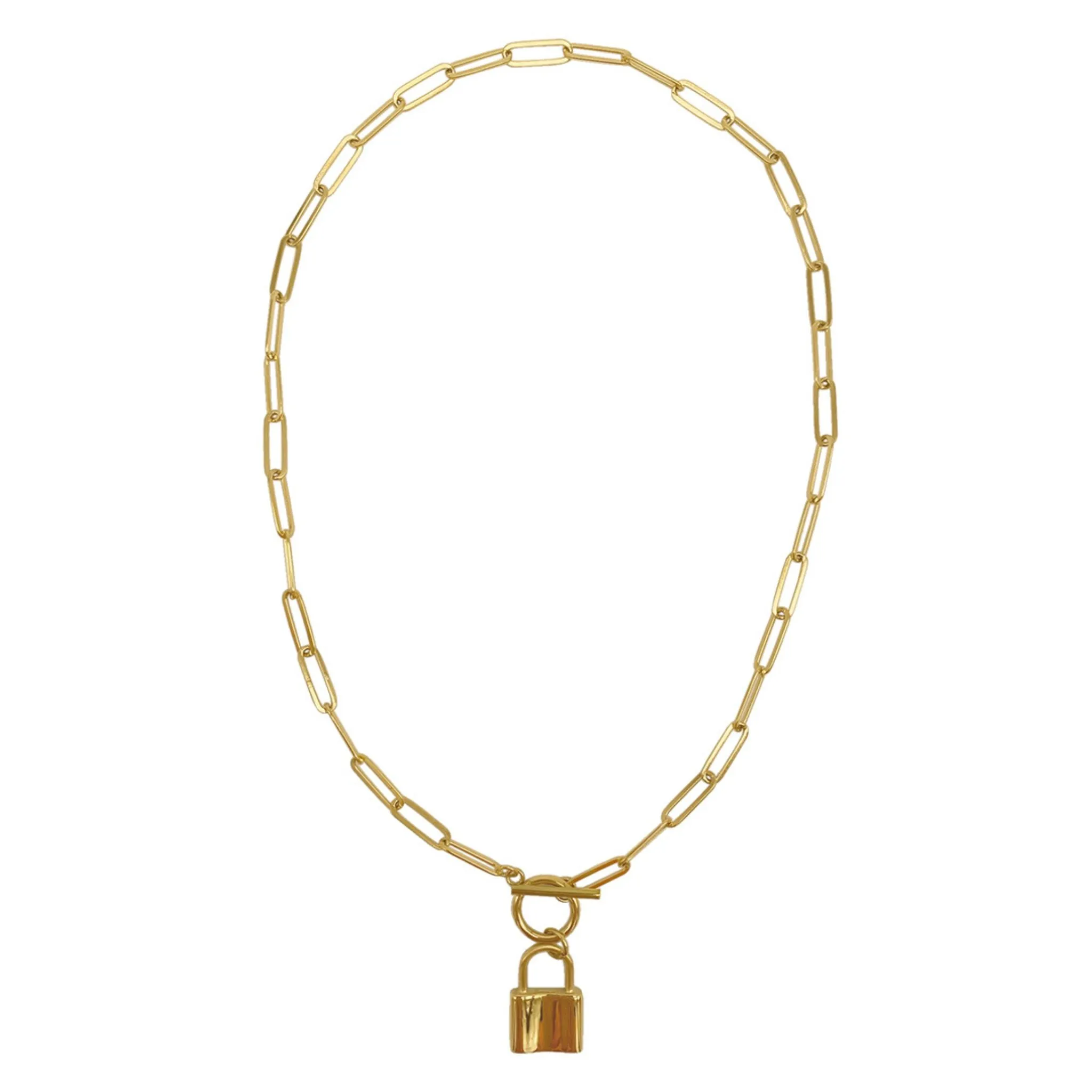 Adornia Water Resistant Lock Paper Clip Chain Toggle Necklace gold