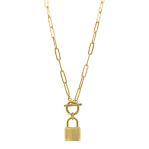 Adornia Water Resistant Lock Paper Clip Chain Toggle Necklace gold
