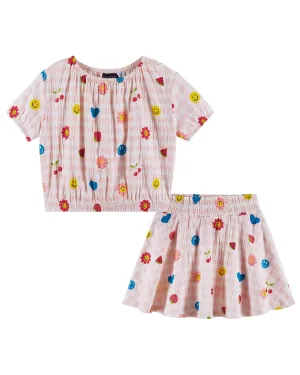 Andy & Evan Gingham/Icon Jersey Printed Top & Skirt Set