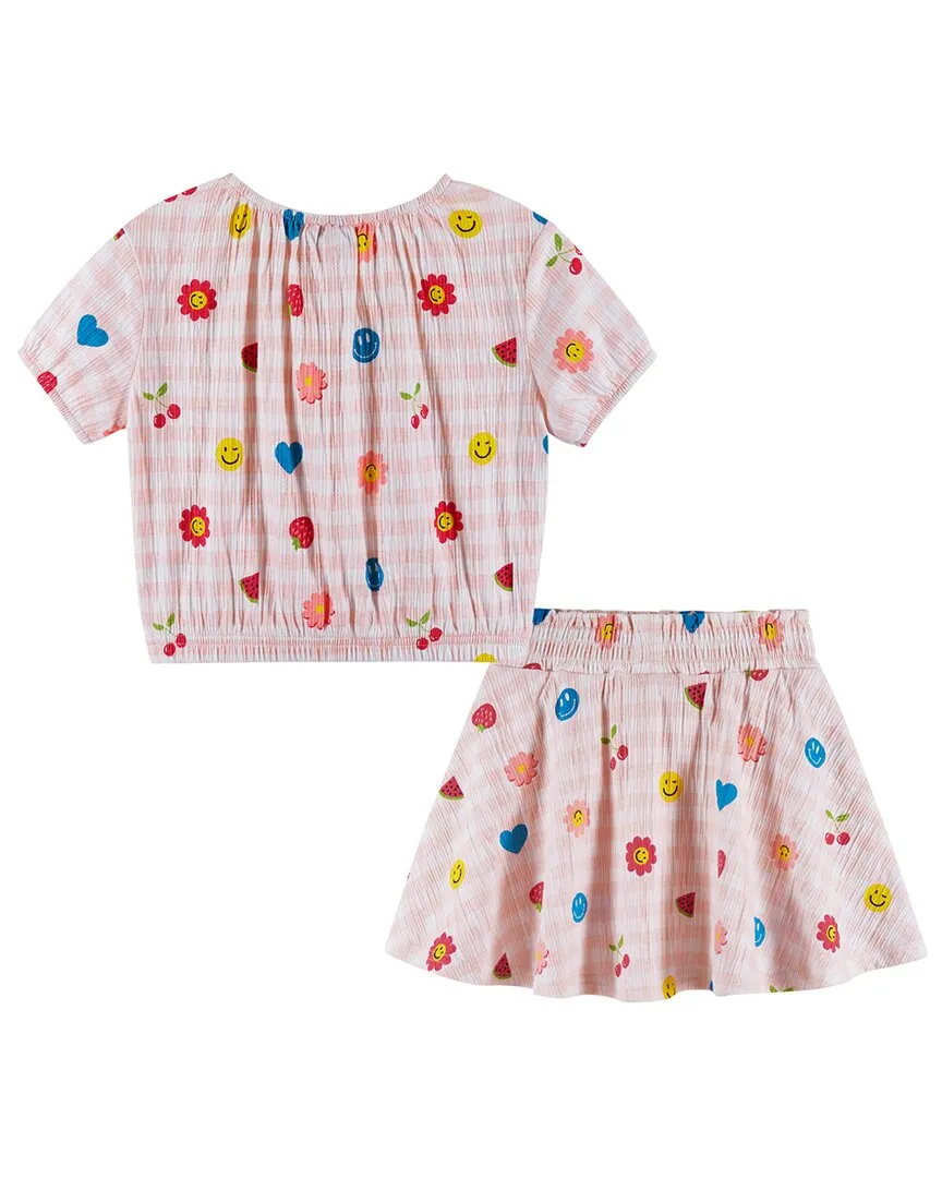 Andy & Evan Gingham/Icon Jersey Printed Top & Skirt Set